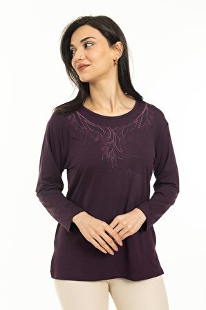 Yeni Sezon Kadın Orta Yaş ve Üzeri Yeni Model Yuvarlak Yaka Likralı Anne Penye Bluz 30540