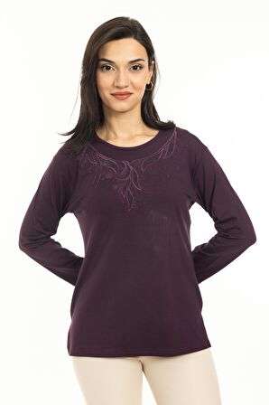 Yeni Sezon Kadın Orta Yaş ve Üzeri Yeni Model Yuvarlak Yaka Likralı Anne Penye Bluz 30540