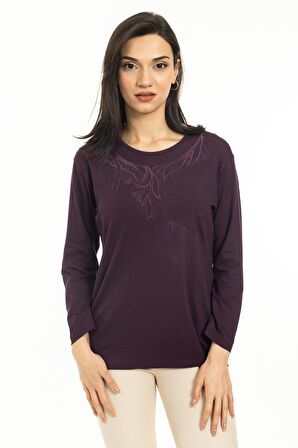 Yeni Sezon Kadın Orta Yaş ve Üzeri Yeni Model Yuvarlak Yaka Likralı Anne Penye Bluz 30540