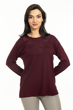 Kadın Orta Yaş ve Üzeri Yeni Model Yuvarlak Yaka Likralı Anne Penye Bluz 30550