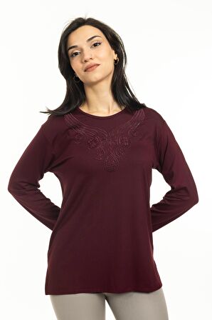 Kadın Orta Yaş ve Üzeri Yeni Model Yuvarlak Yaka Likralı Anne Penye Bluz 30550