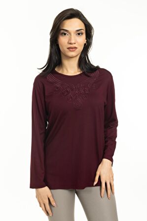 Kadın Orta Yaş ve Üzeri Yeni Model Yuvarlak Yaka Likralı Anne Penye Bluz 30550