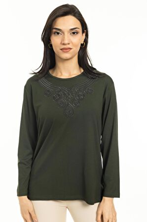 Kadın Orta Yaş ve Üzeri Yeni Model Yuvarlak Yaka Likralı Anne Penye Bluz 30550