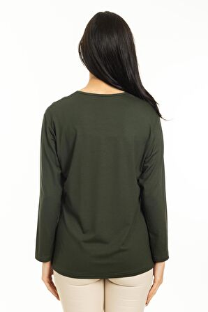 Kadın Orta Yaş ve Üzeri Yeni Model Yuvarlak Yaka Likralı Anne Penye Bluz 30550