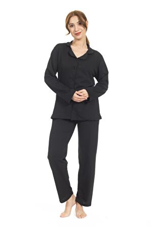 Kadın Gömlek Yaka Boydan Düğmeli Penye Pijama Takımı 200493