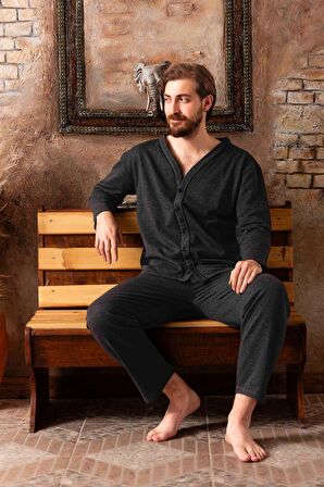 Erkek Boydan Düğmeli Yüksel Kalite Pamuk Pijama Takımı 16511