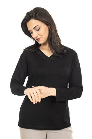 Kadın Orta Yaş ve Üzeri Yeni Model V Yaka Sade Model Anne Penye Bluz 30565