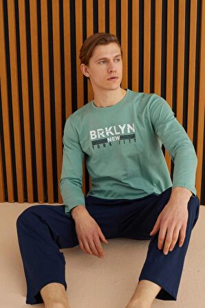 Erkek Penye Pamuk Regular Kalıp Sıfır Yaka Pijama Takımı 6150