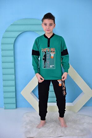 Yeni Sezon Erkek Çocuk Gez Garson Basketball Uzun Kollu Pamuk Penye Pijama Takımı 5060