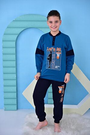 Yeni Sezon Erkek Çocuk Gez Garson Basketball Uzun Kollu Pamuk Penye Pijama Takımı 5060