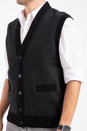 Yeni Model Erkek Orta Yaş ve Üzeri Triko Örgü Akrilik Kışlık Baba Düğmeli Yelek 2062