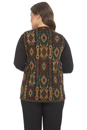 Kadın Etnik Desen Klasik Triko Örgü Kilim Anne Yelek 1052