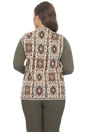 Kadın Etnik Desen Klasik Triko Örgü Kilim Anne Yelek 1052