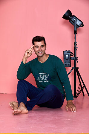 Erkek Penye Pamuk Regular Kalıp Sıfır Yaka Pijama Takımı A803123
