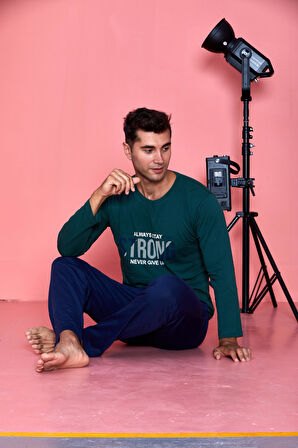 Erkek Penye Pamuk Regular Kalıp Sıfır Yaka Pijama Takımı A803123