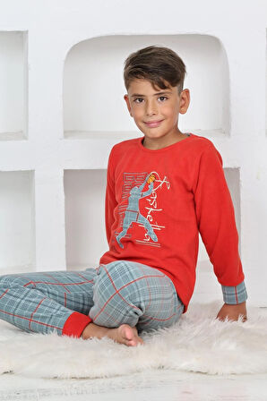 Yeni Sezon Sonbahar/Kış Erkek Çocuk Basketball Desenli Polar Pijama Takımı 4530