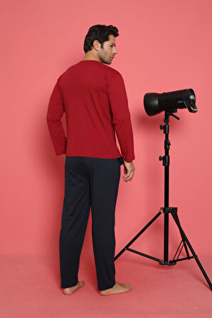 Erkek Penye Pamuk Regular Kalıp Sıfır Yaka Pijama Takımı A803123