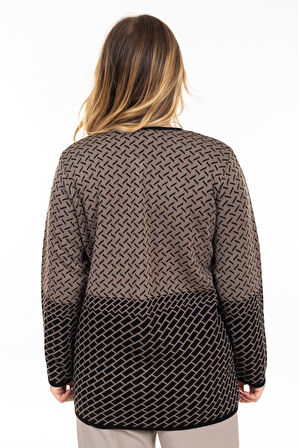 Yeni Sezon Kadın Triko Örgü Sıkı Dokuma Düğmeli Desenli Anne Kışlık Hırka 2435-Vizon