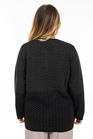 Yeni Sezon Kadın Triko Örgü Sıkı Dokuma Düğmeli Desenli Anne Kışlık Hırka 2435-Haki Yeşili