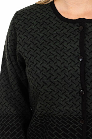 Yeni Sezon Kadın Triko Örgü Sıkı Dokuma Düğmeli Desenli Anne Kışlık Hırka 2435-Haki Yeşili