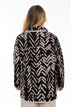 Yeni Sezon Kadın Triko Örgü Sıkı Dokuma Düğmeli Gömlek Yaka Anne Kışlık Hırka 32043-Siyah