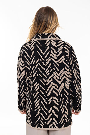 Yeni Sezon Kadın Triko Örgü Sıkı Dokuma Düğmeli Gömlek Yaka Anne Kışlık Hırka 32043-Siyah