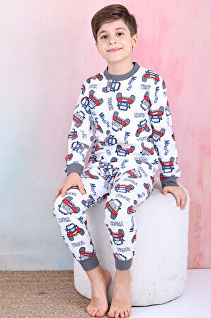 Erkek Çocuk/Bebek %100 Pamuk Pijama Takımı 1850-Füme