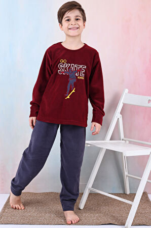 Yeni Sezon Sonbahar/Kış Erkek Çocuk Skate Desenli Polar Pijama Takımı 4515