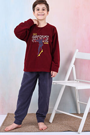 Yeni Sezon Sonbahar/Kış Erkek Çocuk Skate Desenli Polar Pijama Takımı 4515