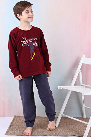 Yeni Sezon Sonbahar/Kış Erkek Çocuk Skate Desenli Polar Pijama Takımı 4515