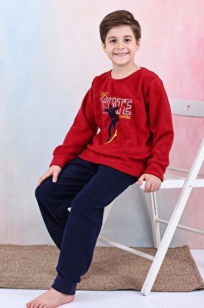 Yeni Sezon Sonbahar/Kış Erkek Çocuk Skate Desenli Polar Pijama Takımı 4515
