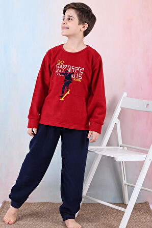 Yeni Sezon Sonbahar/Kış Erkek Çocuk Skate Desenli Polar Pijama Takımı 4515