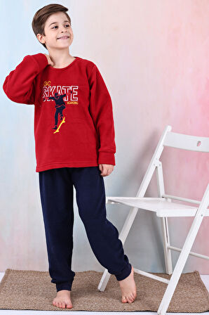 Yeni Sezon Sonbahar/Kış Erkek Çocuk Skate Desenli Polar Pijama Takımı 4515