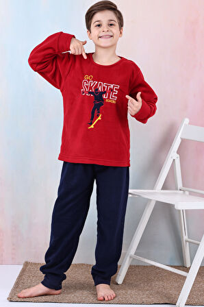 Yeni Sezon Sonbahar/Kış Erkek Çocuk Skate Desenli Polar Pijama Takımı 4515