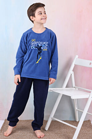 Yeni Sezon Sonbahar/Kış Erkek Çocuk Skate Desenli Polar Pijama Takımı 4515