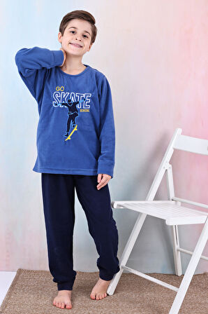 Yeni Sezon Sonbahar/Kış Erkek Çocuk Skate Desenli Polar Pijama Takımı 4515