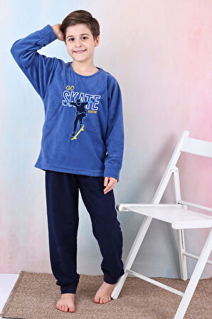 Yeni Sezon Sonbahar/Kış Erkek Çocuk Skate Desenli Polar Pijama Takımı 4515