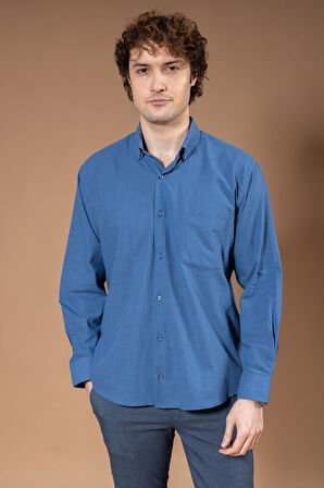 Erkek %100 Natural Uzun Kollu Regular Kalıp Organik Keten Baba Gömlek 8120