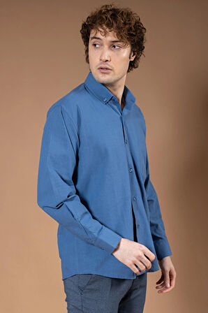 Erkek %100 Natural Uzun Kollu Regular Kalıp Organik Keten Baba Gömlek 8120