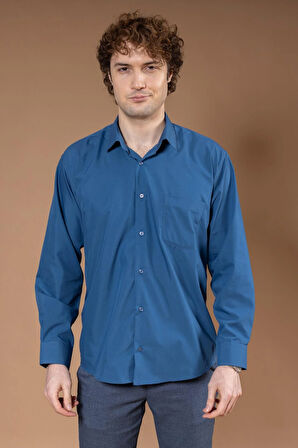 Erkek Klasik Düz Dakron Uzun Kollu Regular Kalıp Baba Kumaş Gömlek 8130