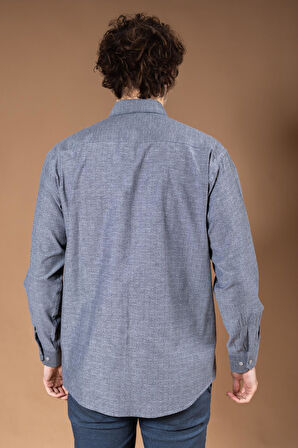 Erkek Uzun Kollu Klasik Regular Kalıp Armürlü Düz Natural Pamuk Baba Gömlek 8190