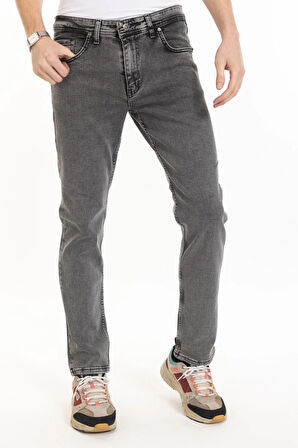 Erkek Denim Regular Fit Rahat Kalp Normal Bel Düz Paça Dört Mevsim Likralı Kot Pantolon 95505-Gri