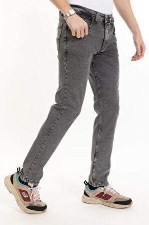 Erkek Denim Regular Fit Rahat Kalp Normal Bel Düz Paça Dört Mevsim Likralı Kot Pantolon 95505-Gri