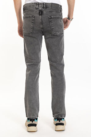 Erkek Denim Regular Fit Rahat Kalp Normal Bel Düz Paça Dört Mevsim Likralı Kot Pantolon 95505-Gri