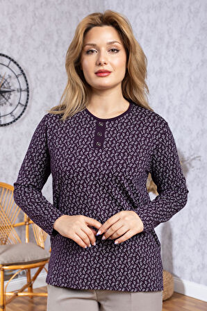 Kadın Yeni Model Yüksek Kalite Yuvarlak Yaka Patlı Orta Yaş Anne Penye Bluz 6545