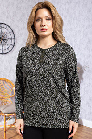Kadın Yeni Model Yüksek Kalite Yuvarlak Yaka Patlı Orta Yaş Anne Penye Bluz 6545