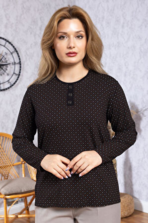 Kadın Yeni Model Yüksek Kalite Yuvarlak Yaka Patlı Orta Yaş Anne Penye Bluz 6575