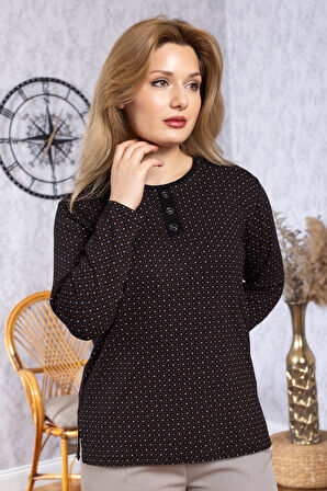 Kadın Yeni Model Yüksek Kalite Yuvarlak Yaka Patlı Orta Yaş Anne Penye Bluz 6575