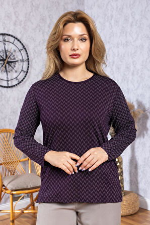 Kadın Yeni Model Yüksek Kalite Yuvarlak Yaka Orta Yaş Anne Penye Bluz 6543