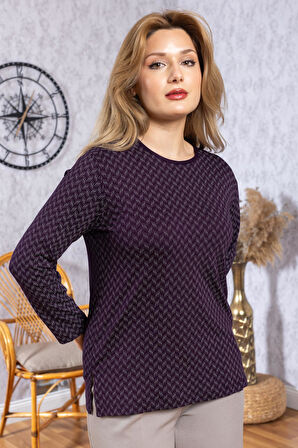 Kadın Yeni Model Yüksek Kalite Yuvarlak Yaka Orta Yaş Anne Penye Bluz 6543